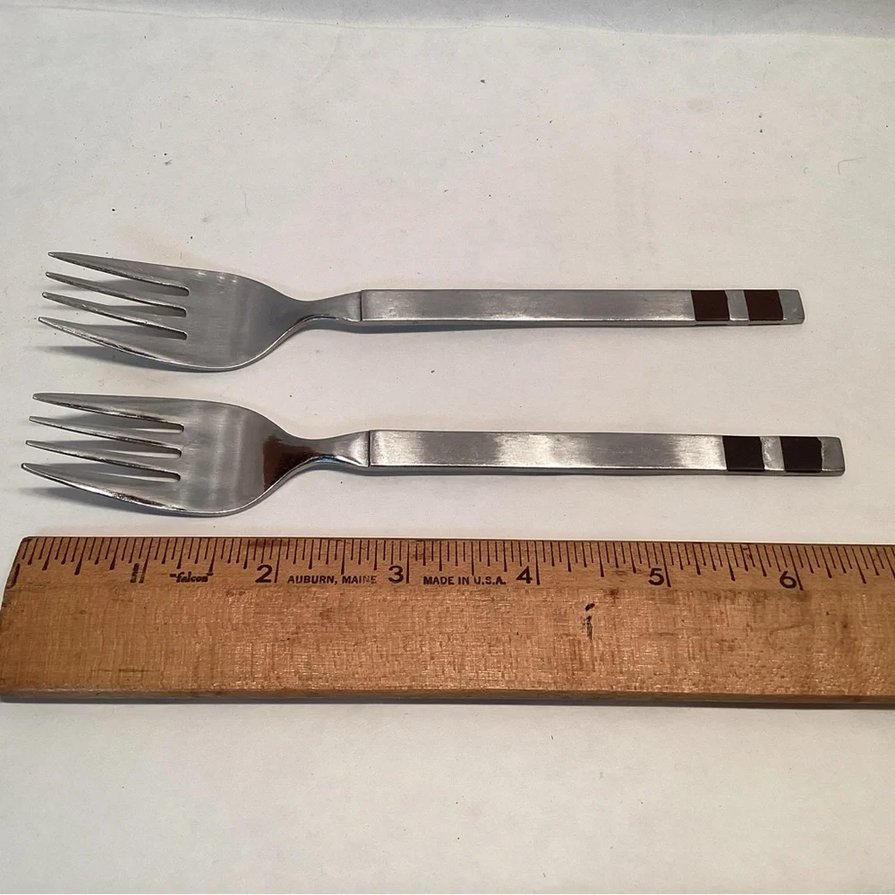 3 Stanley Roberts CROSSPOINT Forks Dinner & Salad Wood Inlay Stainless Flatware